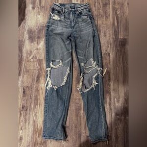 American Eagle Outfitters Blue Mom Jeans with Distressed Knees